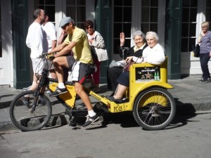 Jacqui and Ann enjoy a taxi ride